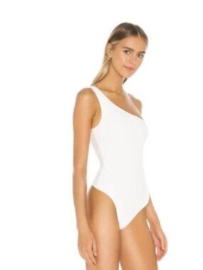 Show Me Your Mumu White Uno Bodysuit Size Small S One-Shoulder Stretch Top Small